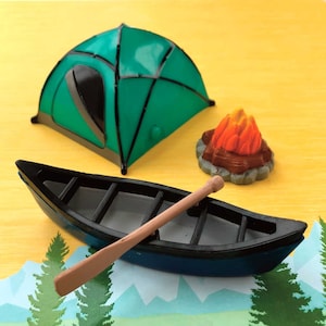Camping Cake Topper (4 pieces), Tent Canoe Oar Campfire