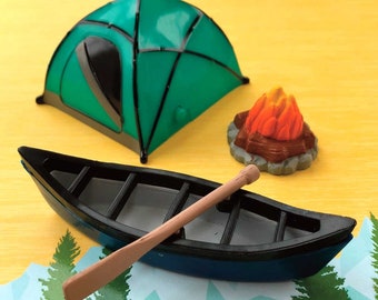 Camping Cake Topper (4 pieces), Tent Canoe Oar Campfire