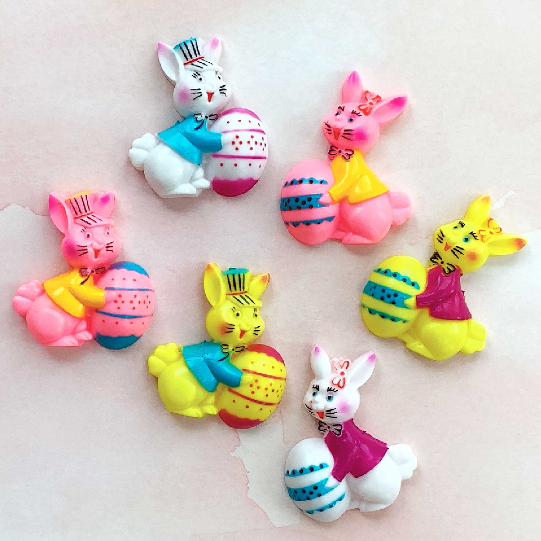 Easter Bunny Cake Plaques set of 6 Bunnies With Eggs Retro | Etsy