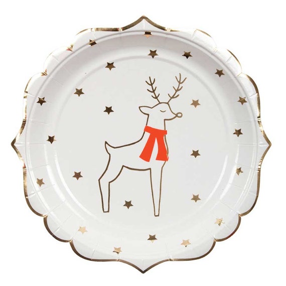 Rudolph Reindeer Rosy Red 12 inch Glossy Ceramic Holiday Covered Plate