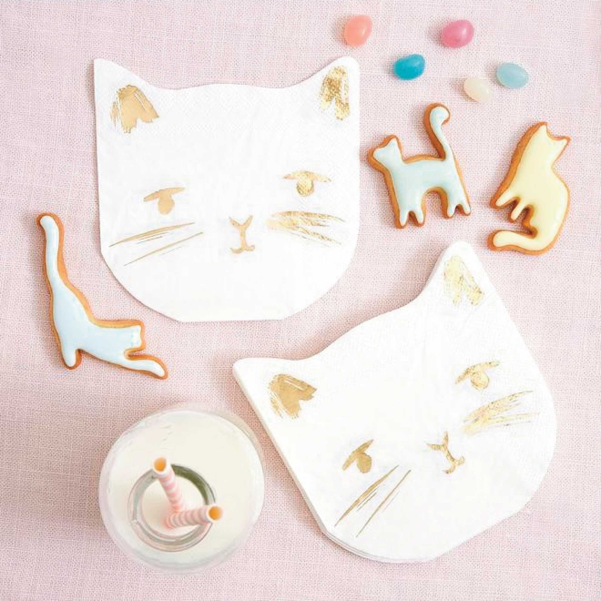 Kitty Cat Party Napkins Cocktail Napkin White and Gold Cute Etsy
