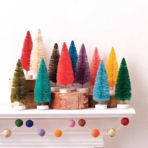 Rainbow Hue 5.75" Large Bottlebrush Trees (12), Sisal Christmas Decor