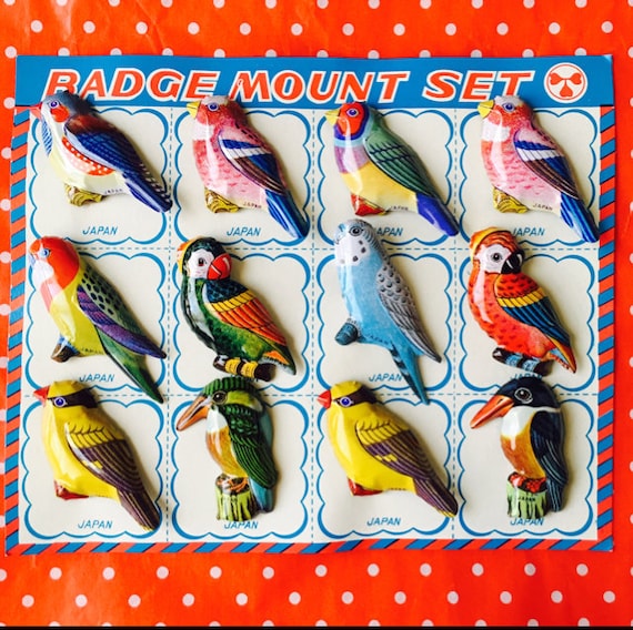 Vintage Japan Bird Pin Set, Embossed Tin Badges, NOS 1960s - Etsy