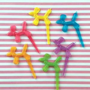 Balloon Animal Cake Toppers, Pastel Dog Cupcake Picks, Birthday - Graduation - Celebration, Set of 12