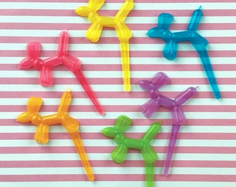 Balloon Animal Cake Toppers, Pastel Dog Cupcake Picks, Birthday - Graduation - Celebration, Set of 12