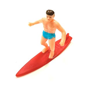 Surfer Cake Topper (1), Vintage Surf Decor, 1970s-80s Plastic Miniature