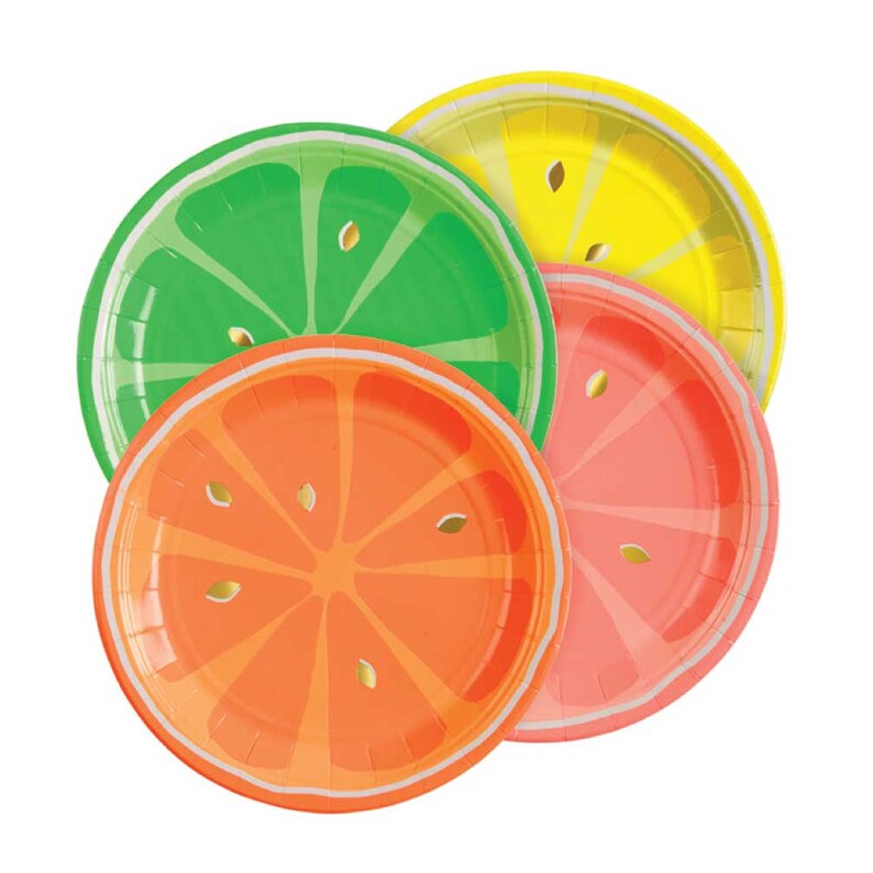 Neon Citrus Paper Plates With Gold Foil Set of 8 Fruit Party Etsy