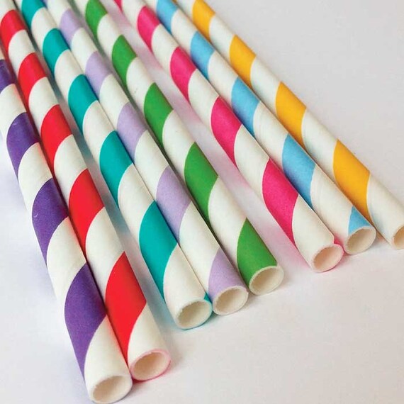 25xColor Striped Paper Drinking Straws Mixed Party Decorations Home Use 