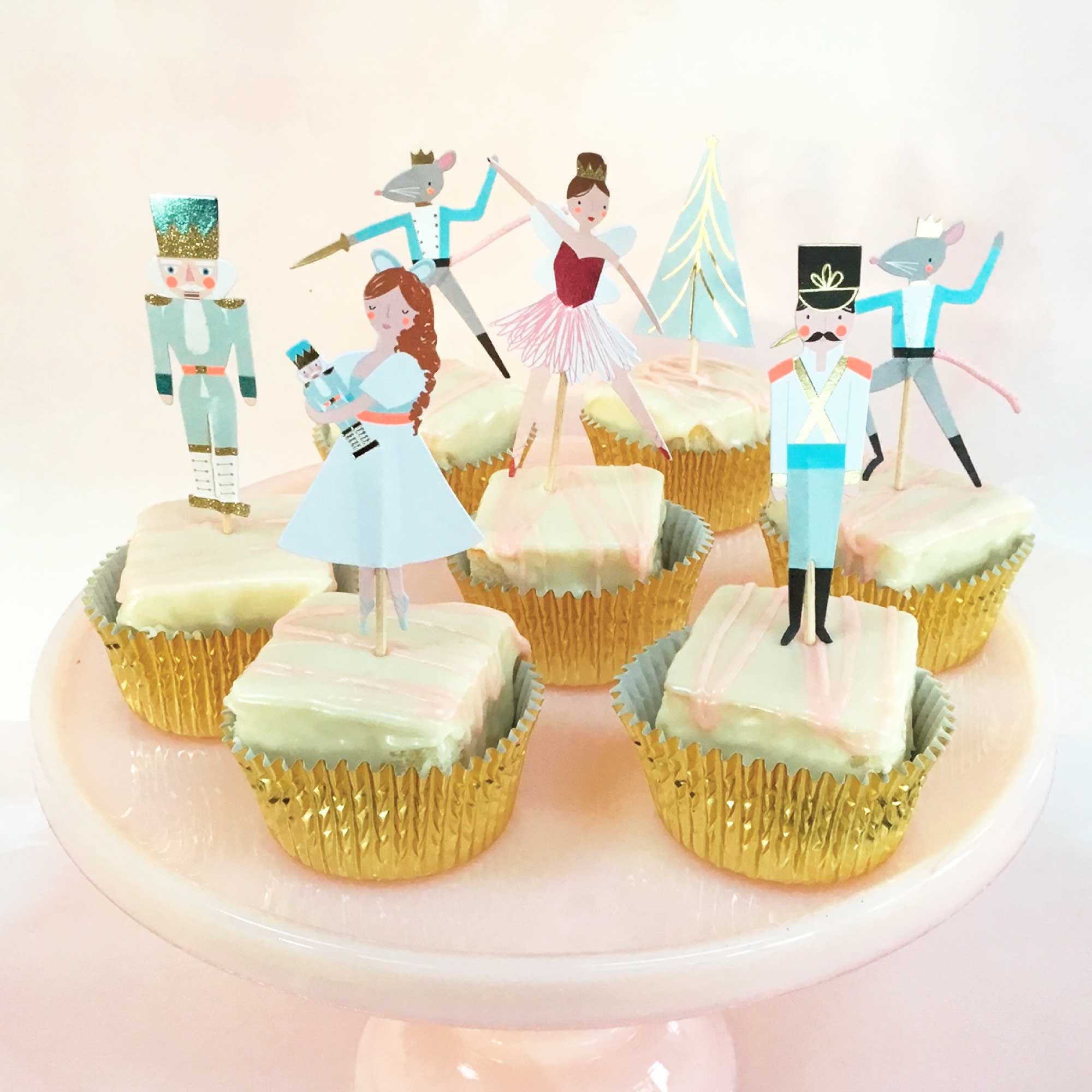Nutcracker Cake Toppers and Gold Foil Liners Cupcake Kit
