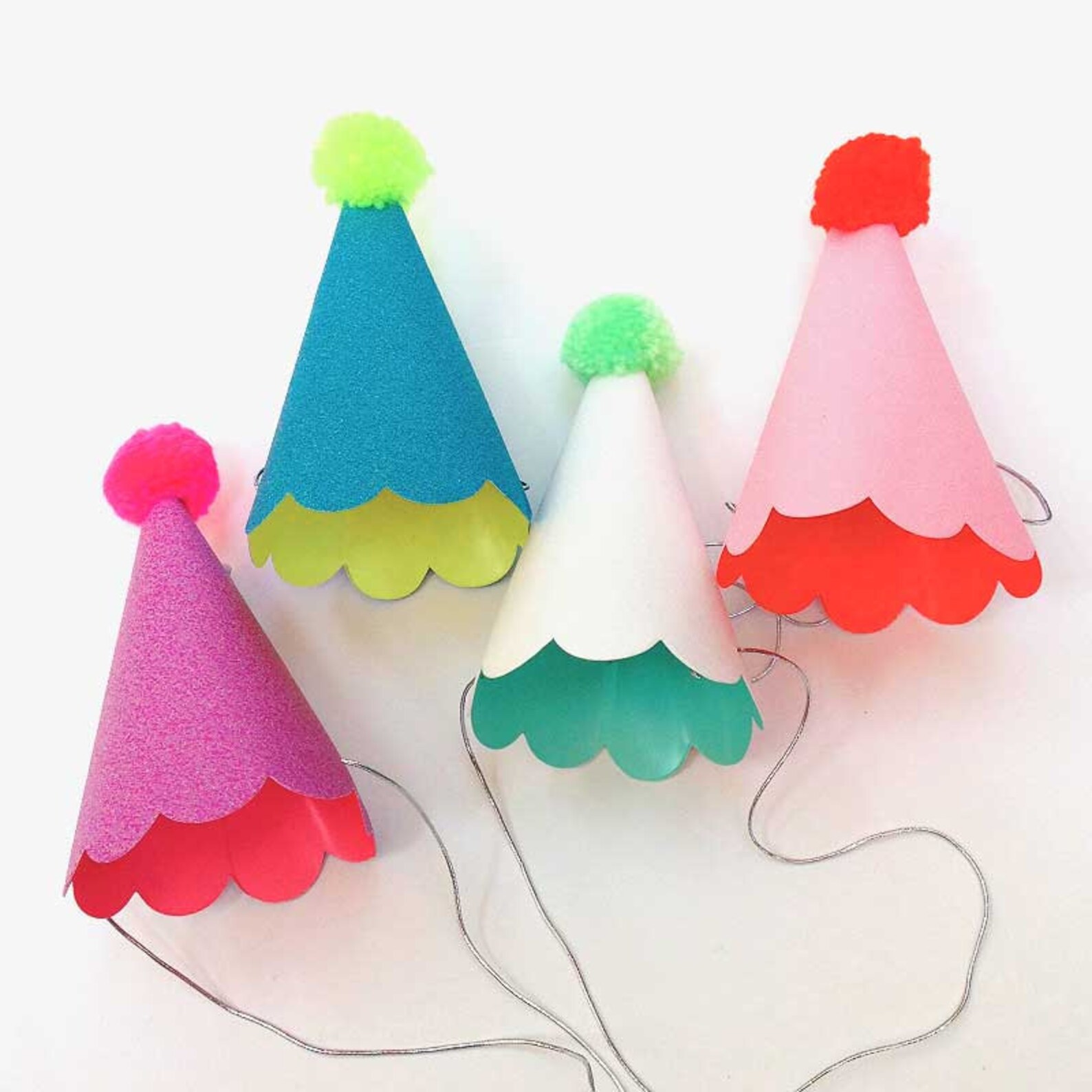 Glitter Party Hats With Pom Poms 8 Birthday Party Hat Etsy