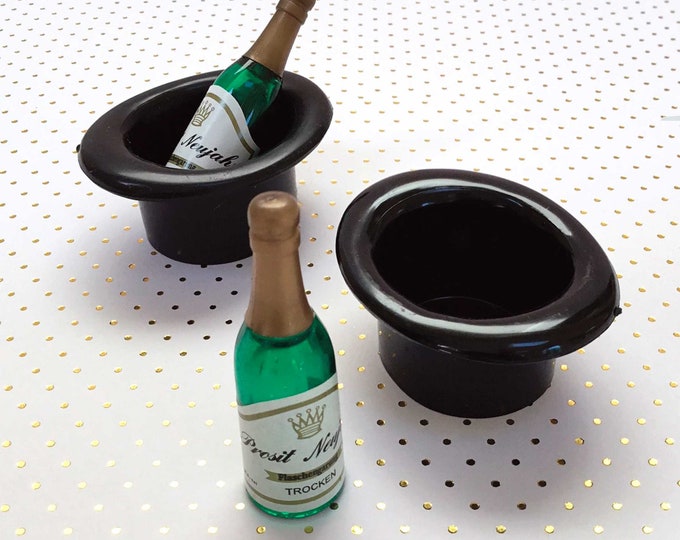 Top Hat Cupcake Toppers With Champagne Bottles 6 New Years Etsy