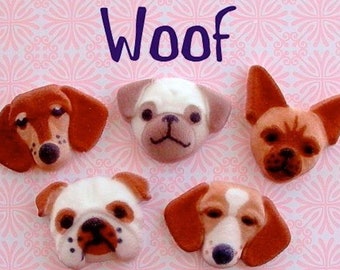 Dog Sugars, Puppy Face Edible Cake Topper, Dog Dec-Ons, Set of 10