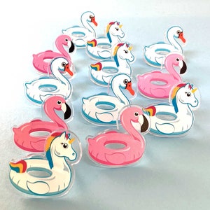 Pool Floats Cake Toppers, Water Toys Cupcake Rings, Backyard Pool Party Favors