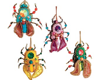 Jeweled Insect Ornaments, Embrodered Bead & Sequin Bugs