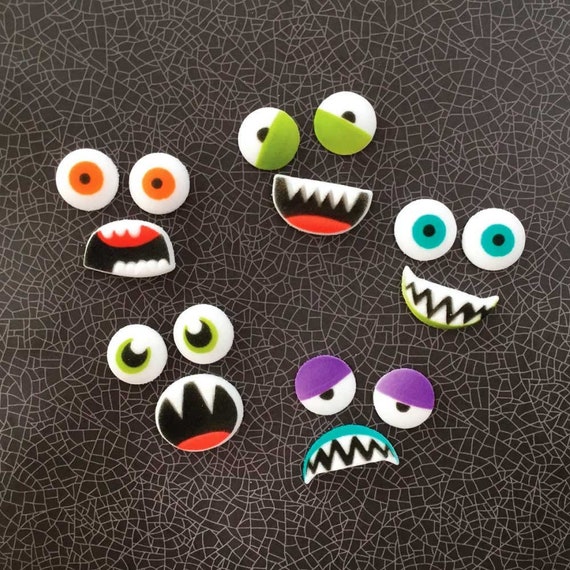 Edible Monster Face Sugars, Halloween Cupcake Toppers, Zombie Eyes