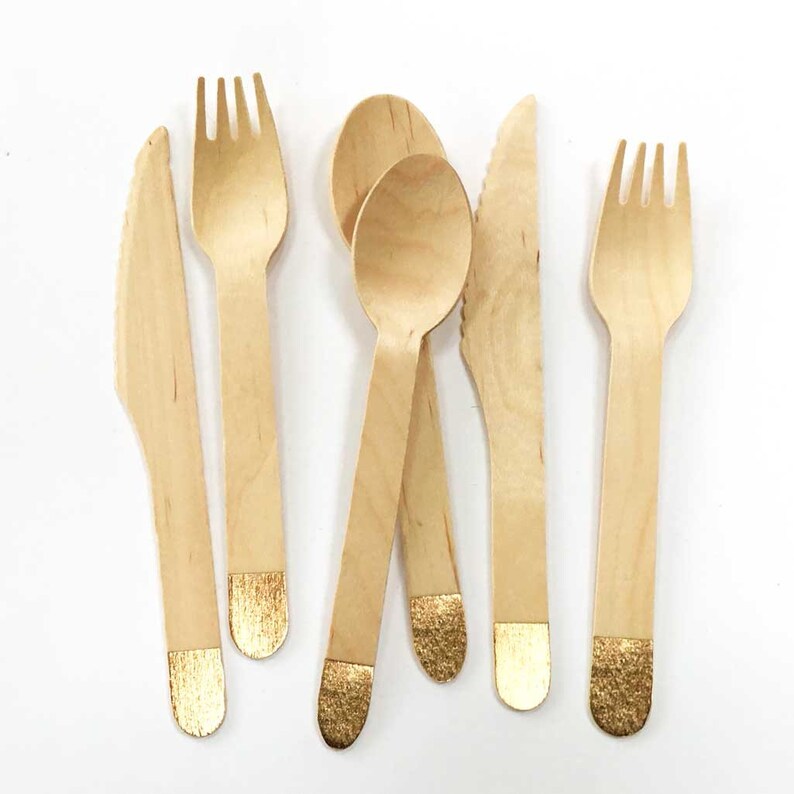 Gold Wooden Utensils Meri Wood Cutlery Set Image 0