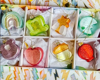 Marshmallow Charms, 8 Glass Ornaments Boxed Set