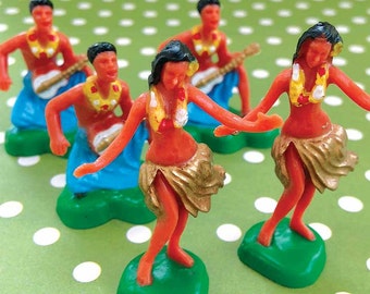 Hula Dancer Cupcake Toppers (6) Hawaiian Dancers, Luau Party Cake Toppers, Polynesian Dancers, Tropical Decor