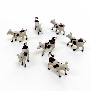 Small Cow Cake Toppers, Set of 10, Vintage Cow Miniatures for Crafting and Decorating, Tiny Farm Animal Figurine