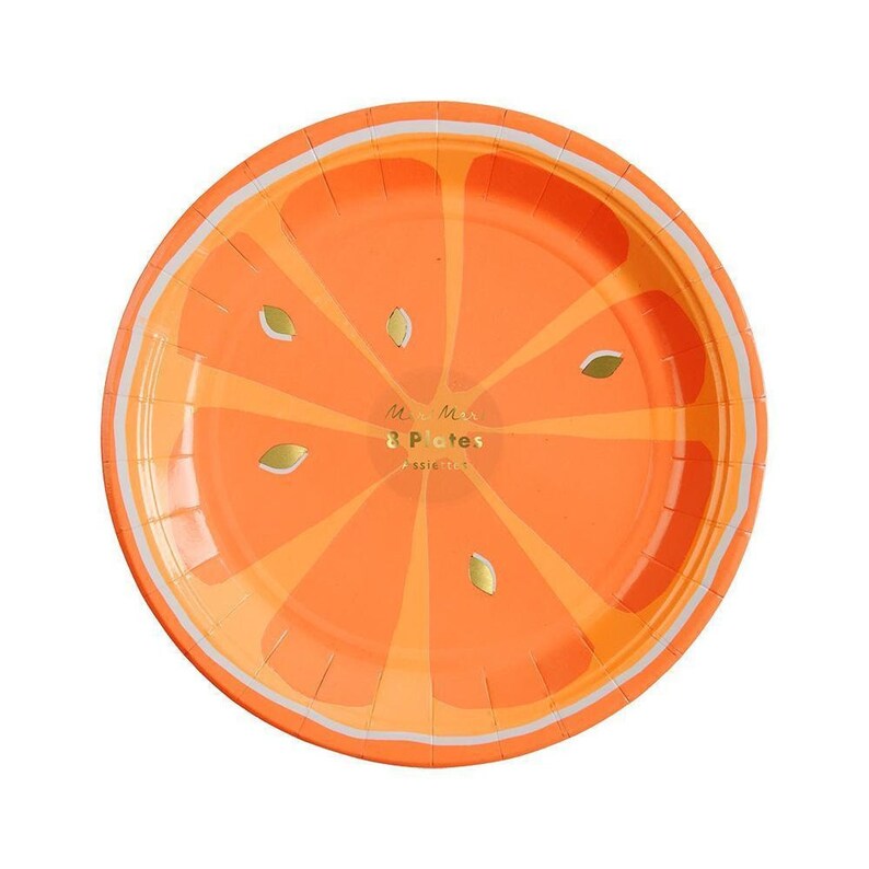 Neon Citrus Paper Plates With Gold Foil Set of 8 Fruit Party Etsy