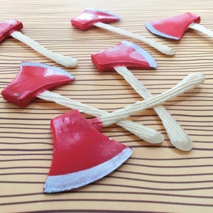 Hatchet Toppers (12) Ax / Axe Cake Picks, Woodland Lumberjack Camping Decorations