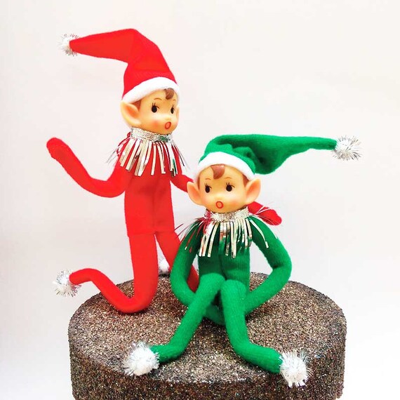 レトロなクリスマスエルフニーハガー（2個セット） - 曲げられる可動式