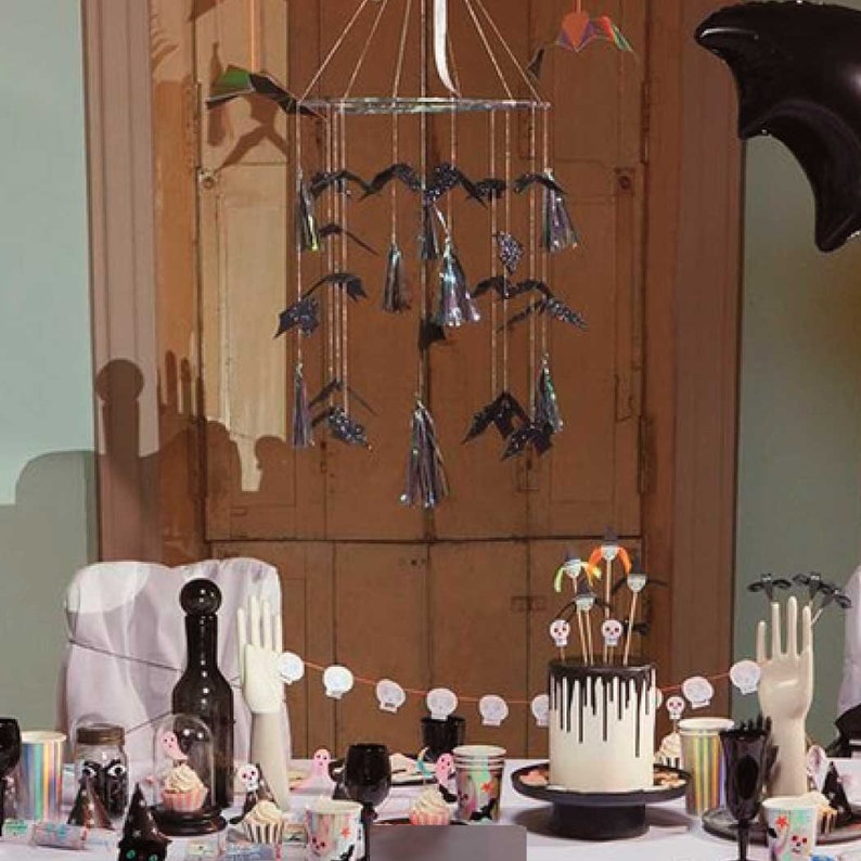 Bat Chandelier Glittered Black Bats With Holographic Foil Etsy