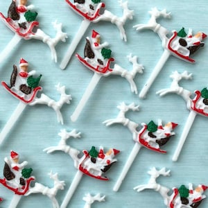 Santa in Sleigh Cupcake Picks (12), Christmas Toppers