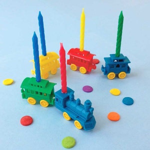 Train Candle Holders, Plastic Train Candle holder, Birthday Train Cake Topper, Retro Train Birthday