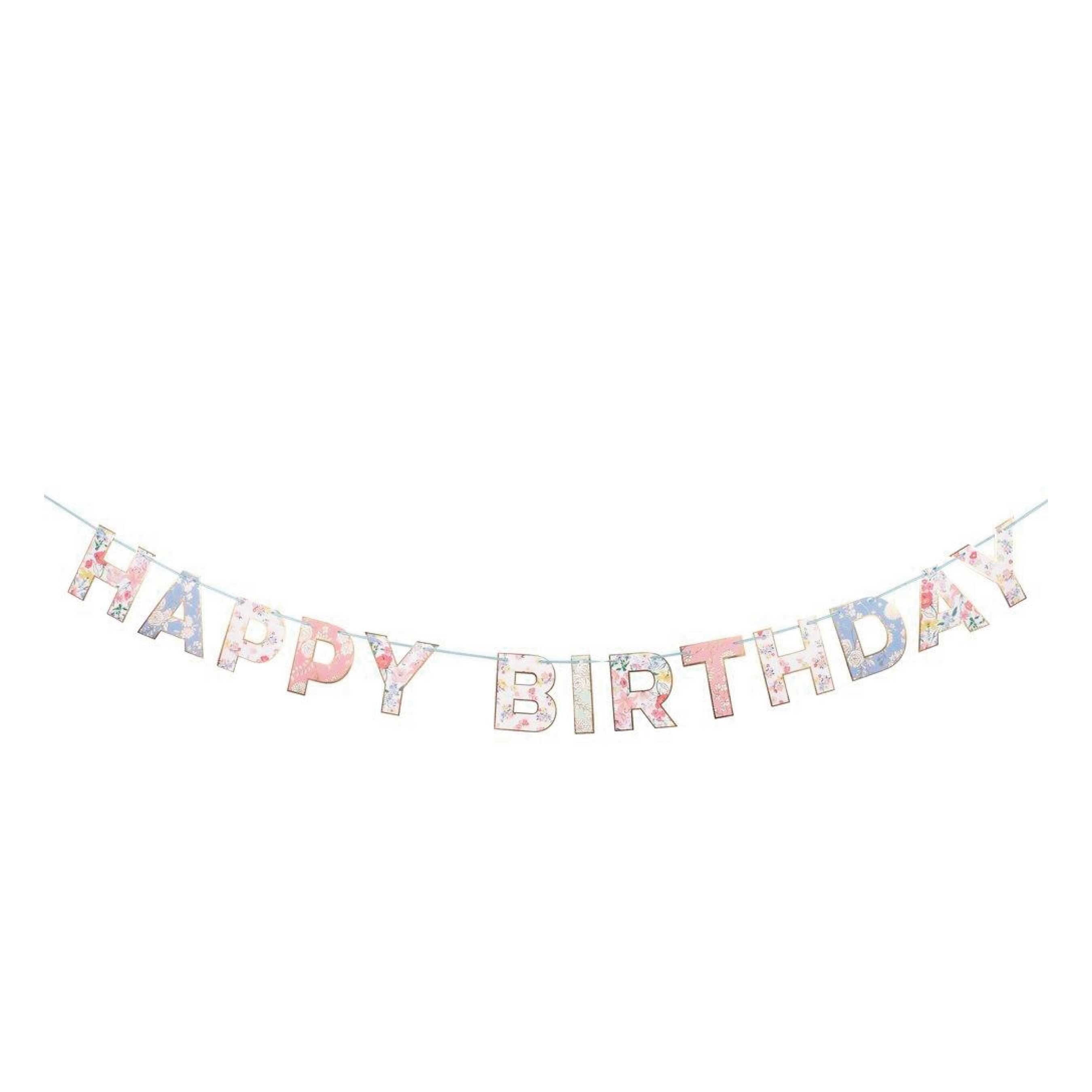 English Garden Happy Birthday Garland Floral Banner Paper Etsy