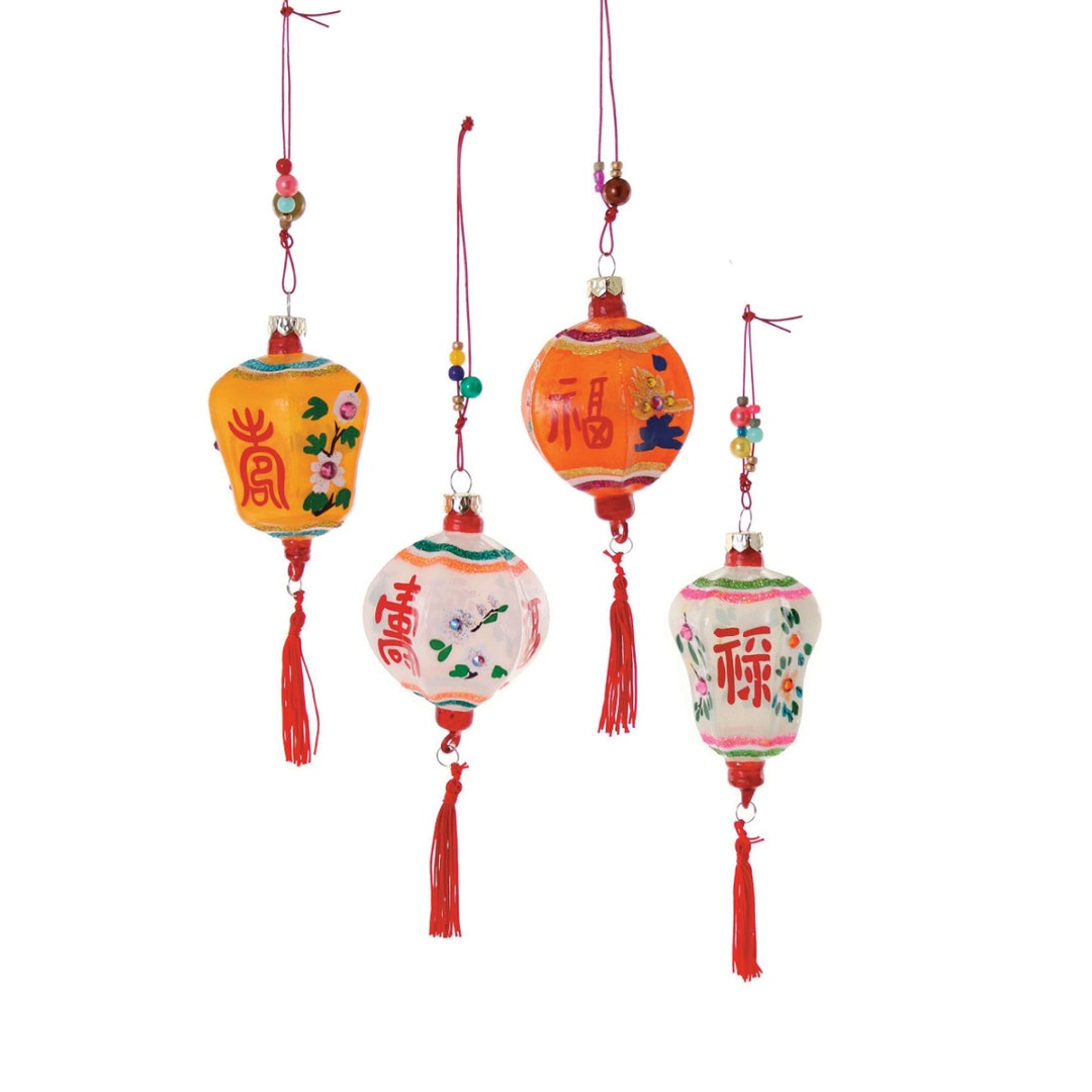 Asian Lantern Glass Ornament With Tassel, Cody Foster Etsy