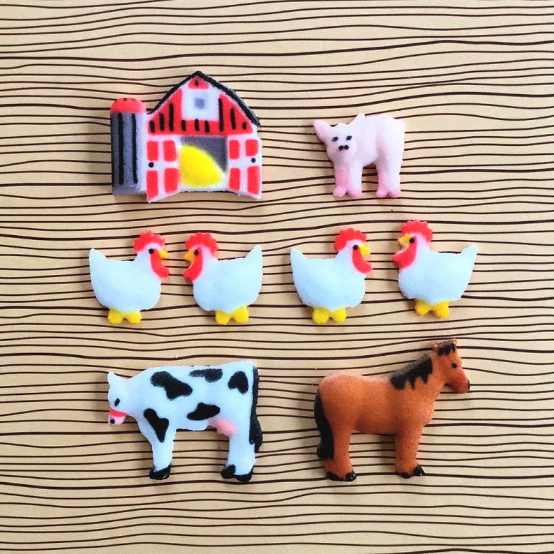 Farm Animals Sugars 8 Edible Decorations Farm Party Cake Etsy