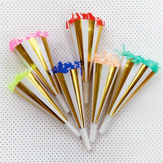 Fringe Party Horns Gold Party Blowers Metallic Noisemakers Etsy