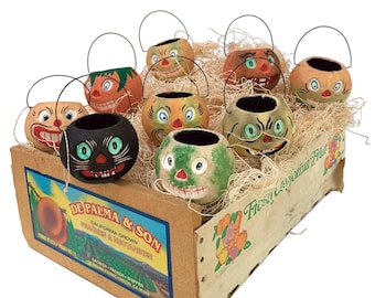 Cubos con cara de calabaza, decoración de Halloween de inspiración vintage, se venden por unidad