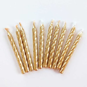 2-1/2&quot; Gold Twist Birthday Candles (10) Metallic Spiral Cake Decorations