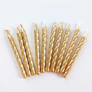 2-1/2" Gold Twist Birthday Candles (10) Metallic Gold Twisted Party Candles Cake Decorations Golden Anniversary Wedding