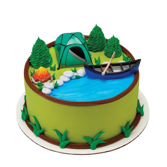Personalised Camping Camp Fire Edible Icing Birthday Party Cake Topper