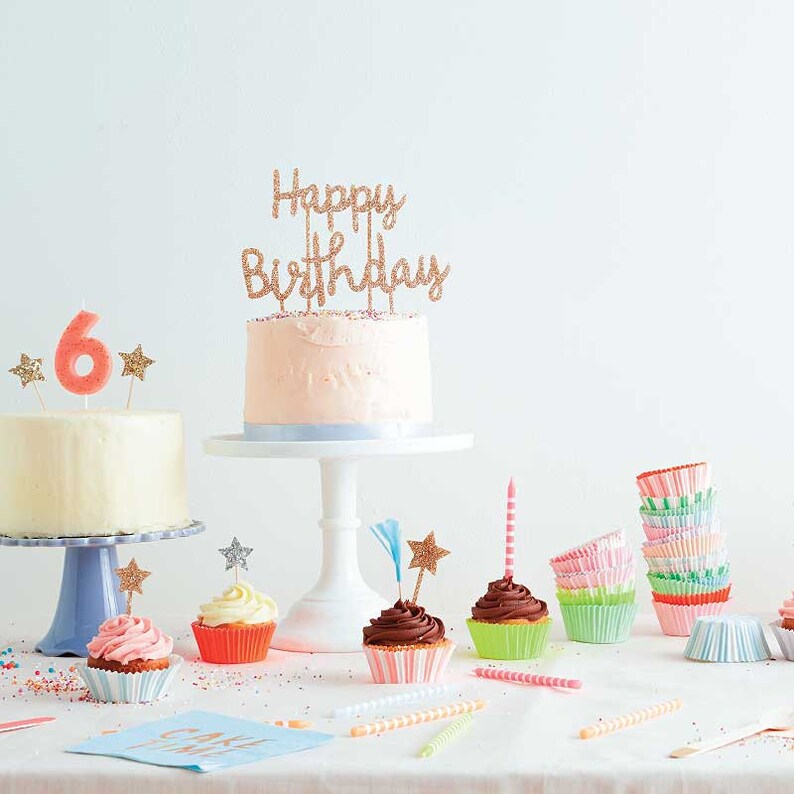 Happy Birthday Cake Topper by Meri Meri Gold Glitter Cake