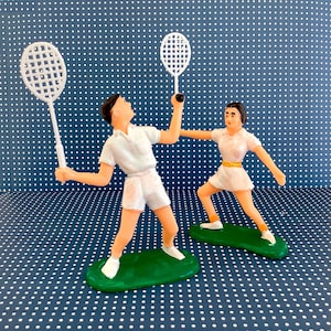 Vintage Male Female Tennis Player Cake Toppers, Tennis Cake Decoration, Vintage Miniatures