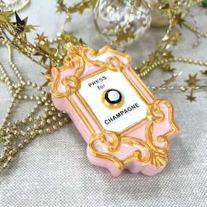 Press for Champagne Christmas Ornament, Champagne Button Glass Tree Decoration