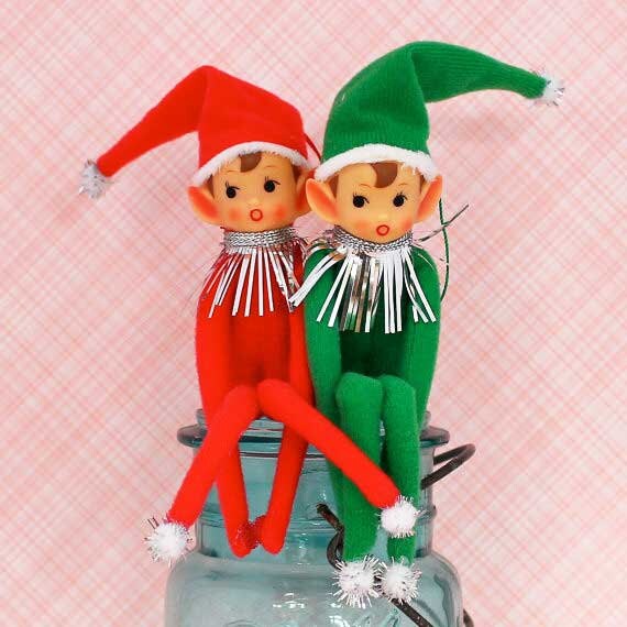 レトロなクリスマスエルフニーハガー（2個セット） - 曲げられる可動式