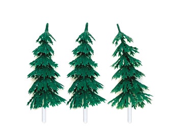 12 Small Pine Tree Cake Toppers, 3-inch Plastic Evergreens, Miniature Christmas Tree