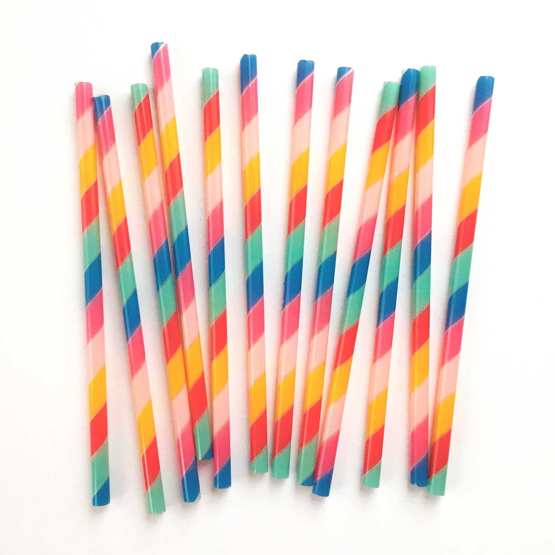 Acrylic Rainbow Straws 12 Reusable Party Straws Colorful Etsy