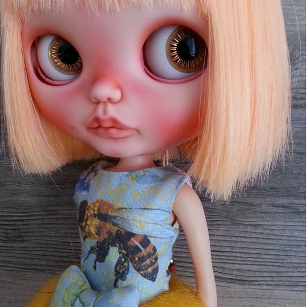 Blythe Doll faux fur "Bee " Dress with Bow