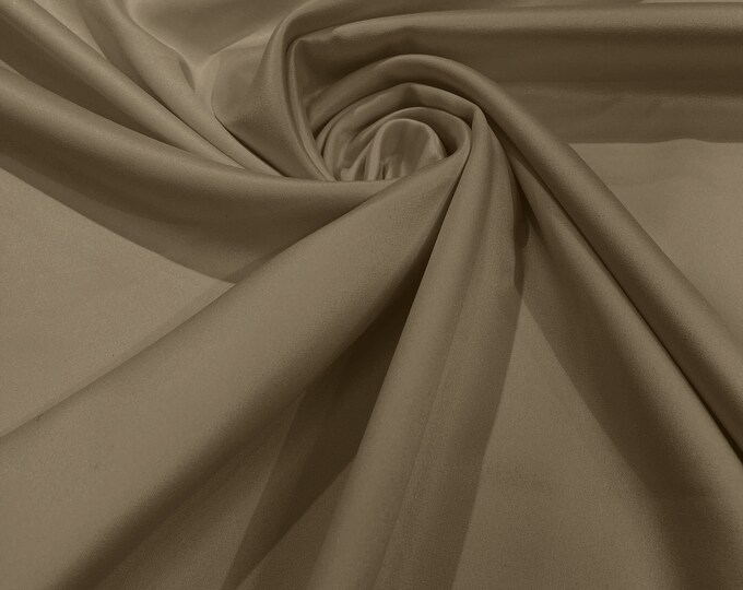 Taupe Matte Stretch Lamour Satin Fabric 58" Wide/Sold By The Yard. New Colors