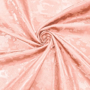 Peach 60&quot; Wide Polyester Big Roses/Flowers Brocade Jacquard Satin Fabric/Cosplay Costumes, Skirts, Table Linen/Sold By The Yard.