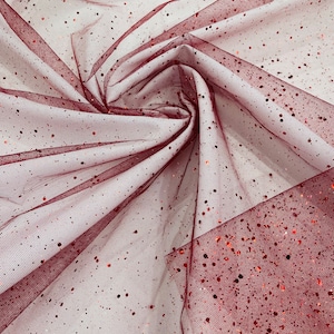 Burgundy sparkle tulle glitter with sequin fabric shimmer/ tulle glitter for dresses/ mesh glitter fabric/ costume fabric.