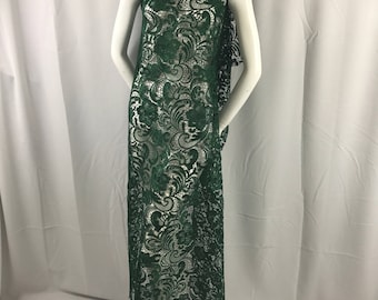 Hunter green floral guipure-chemical lace-dresses-fashion-apparel-nightgown-prom-decorations-sold by the yard.