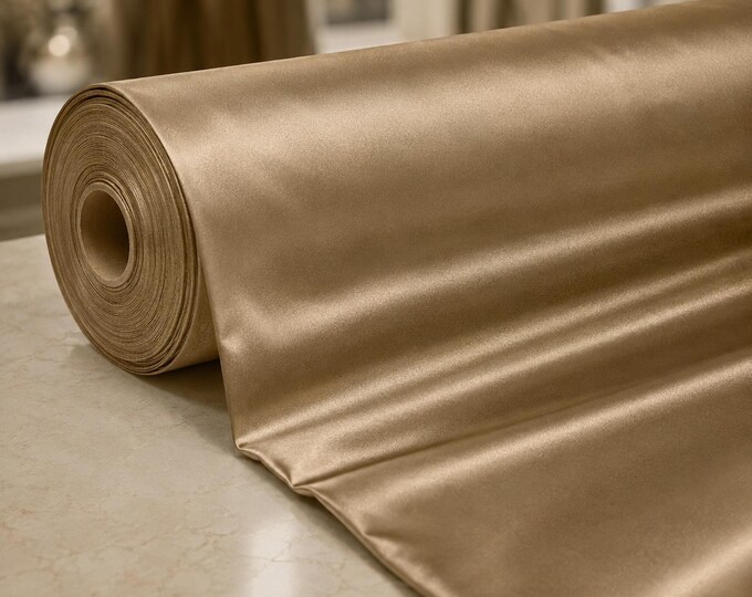 Champagne Heavy Shiny Satin Stretch Spandex Fabric By The Yard, 58 Inch Wide Prom Dress & Wedding Satin