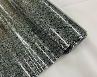 Charcoal 53/54" Wide Shiny Sparkle Glitter Vinyl, Faux Leather PVC-Upholstery Craft Fabric Sold by The Yard.